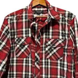 Eighty Eight Platinum, Men's Red Plaid LS Shirt, Pearlized Pocket Snap, XL